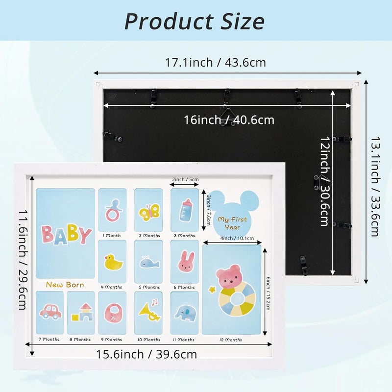 Hodeframe My First Year 12 Month Picture Frame,Baby Keepsake Photo Frame with Double Mat，13x17 Collage Frame Wall Hanging for Nursery Decor 14 Photo Inserts,New Mom Gift,White - Image 5
